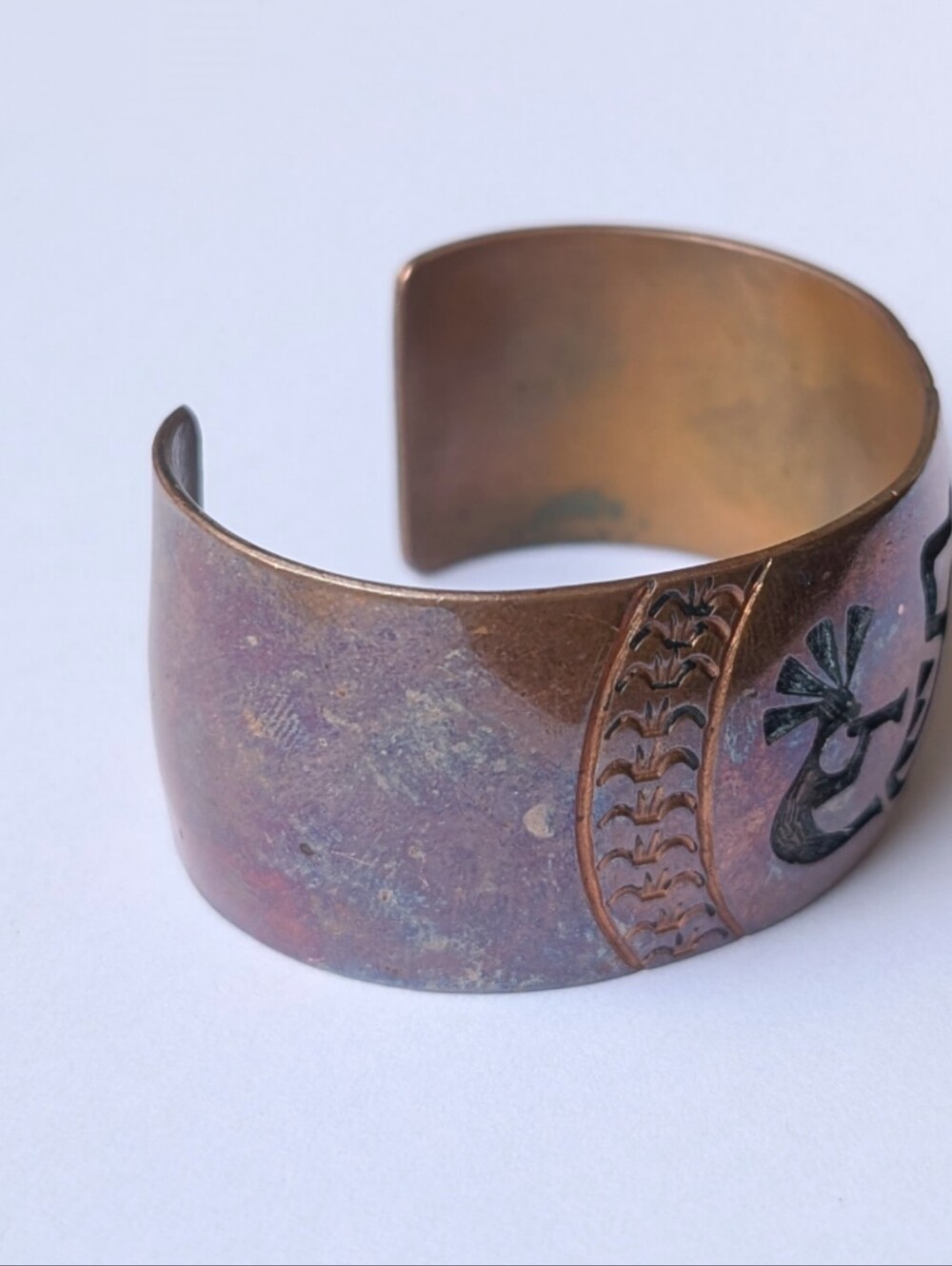 Vintage cuff bracelet Native American kokopelli kachina dancer Copper T - Picture 6 of 6